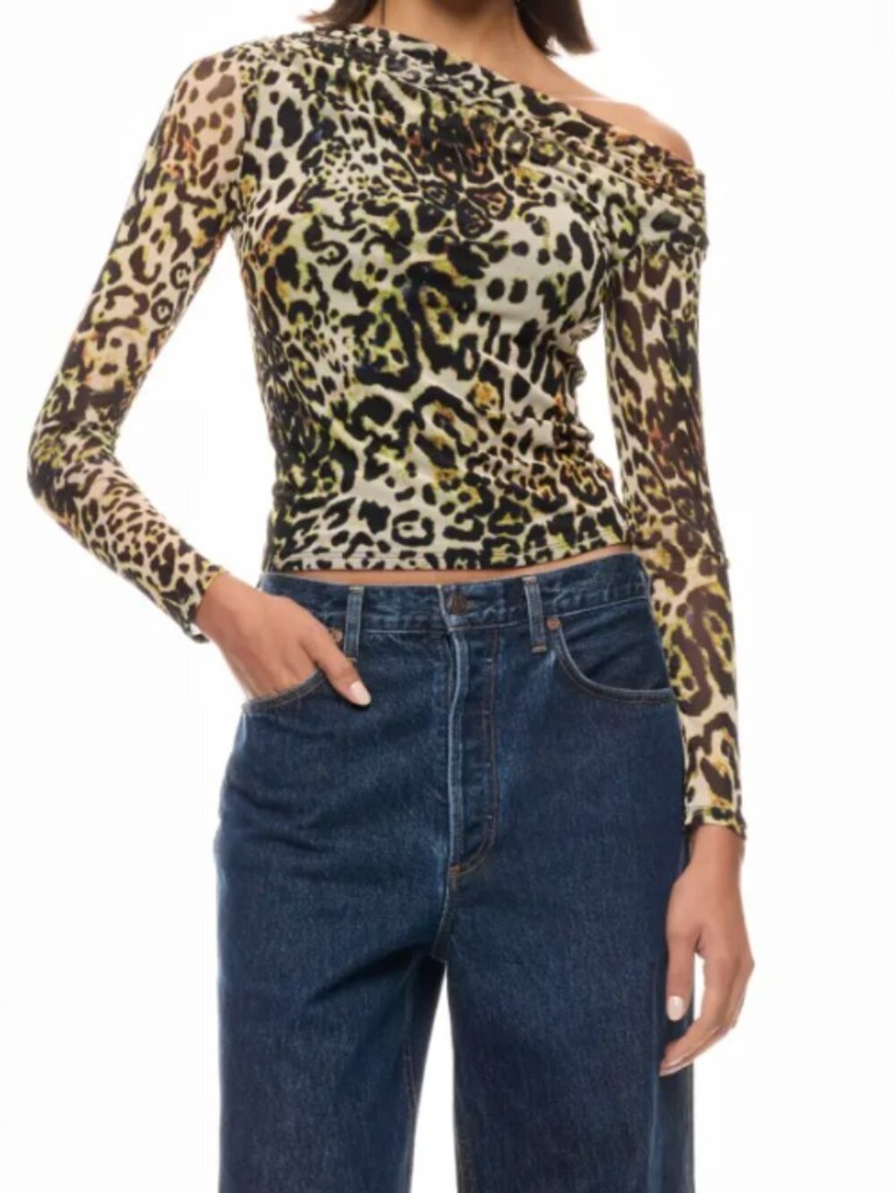 AFRM Barry Asymmetric Shoulder Top - Cheetah/Leopard Print - Medium
